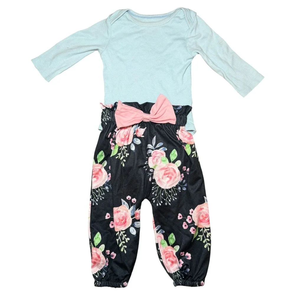 Baby Girl Outfit Lot 6 Pc 0-3M 3-6M Bodysuit Leggings Set Pink Floral Polka